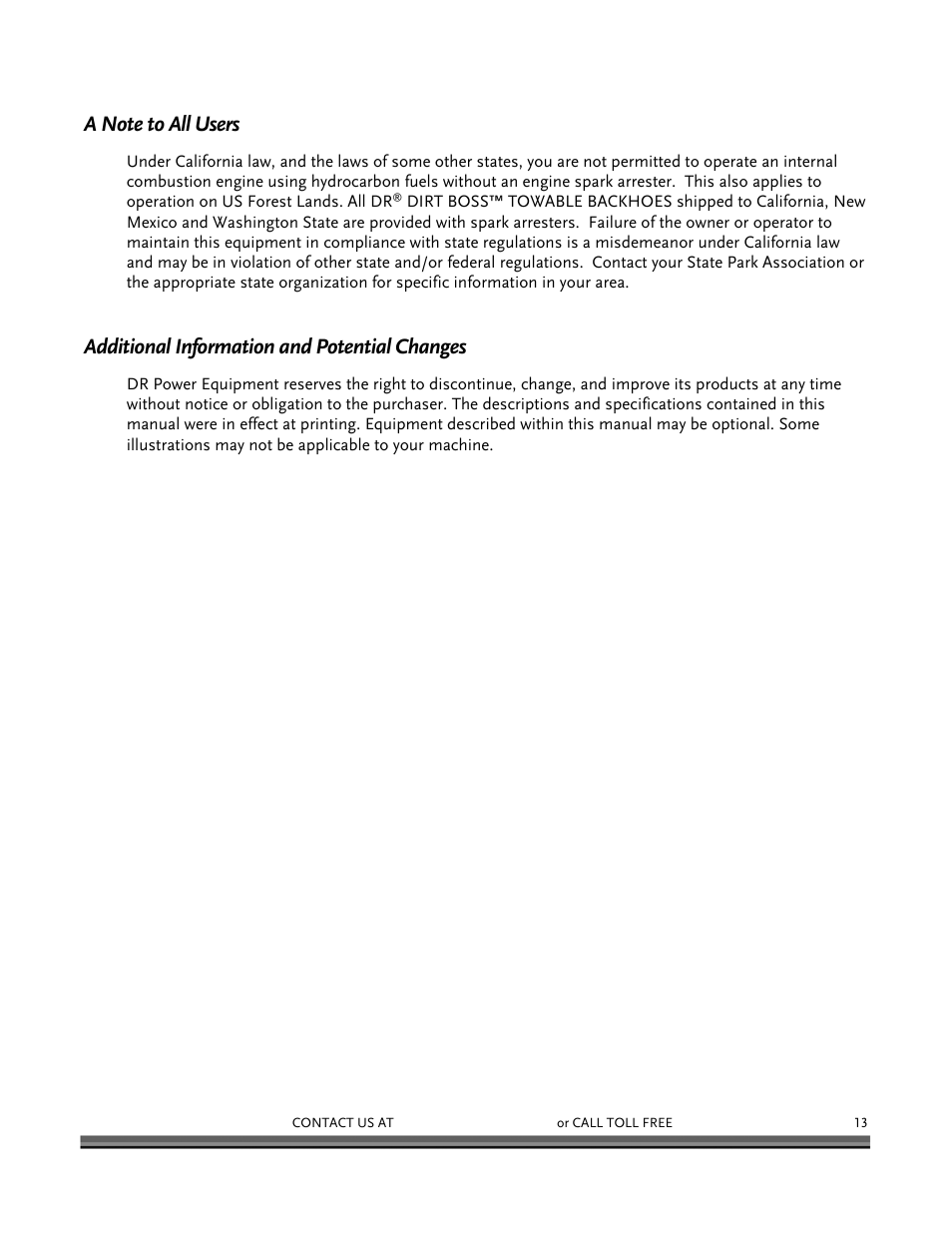 Additional information and potential changes | DR Power Backhoe 2008 User Manual | Page 17 / 68