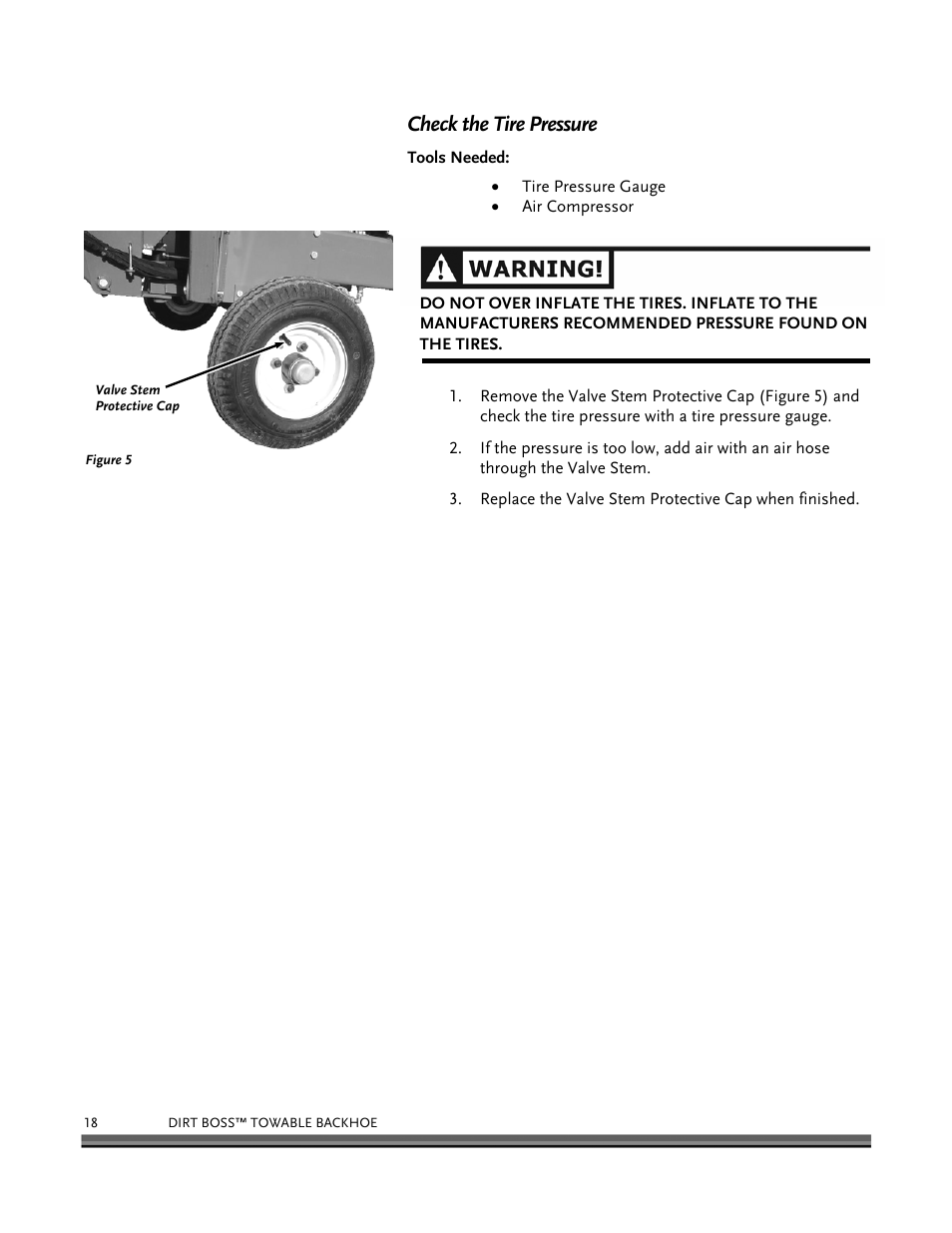 Check the tire pressure | DR Power Backhoe 2008 User Manual | Page 22 / 68