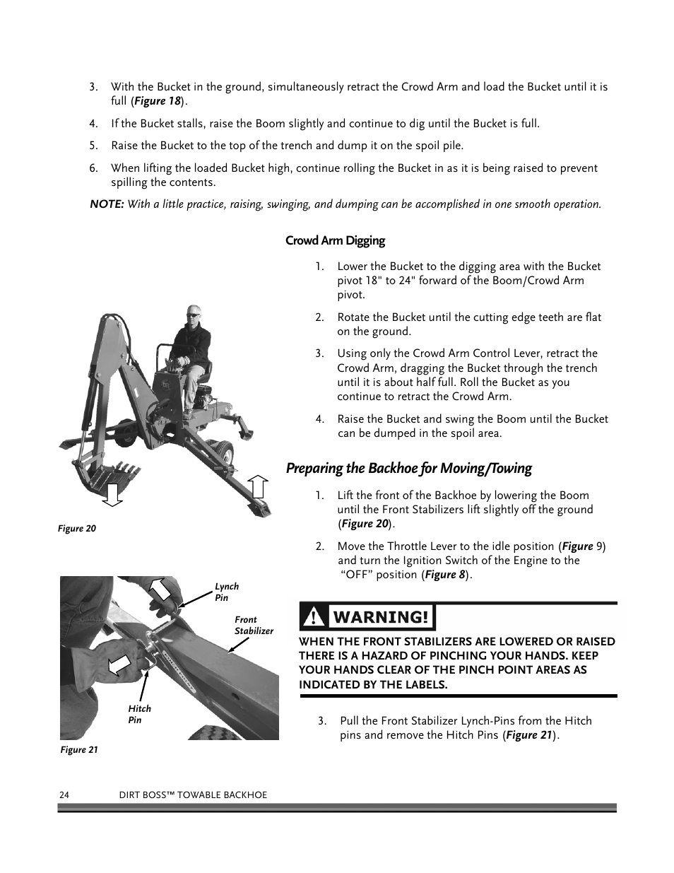 Preparing the backhoe for moving/towing | DR Power Backhoe 2008 User Manual | Page 28 / 68