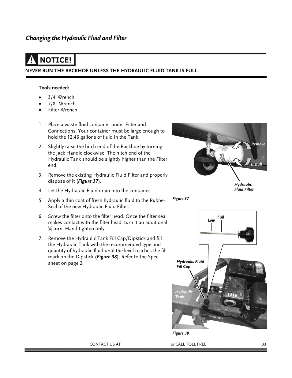 Changing the hydraulic fluid and filter | DR Power Backhoe 2008 User Manual | Page 37 / 68