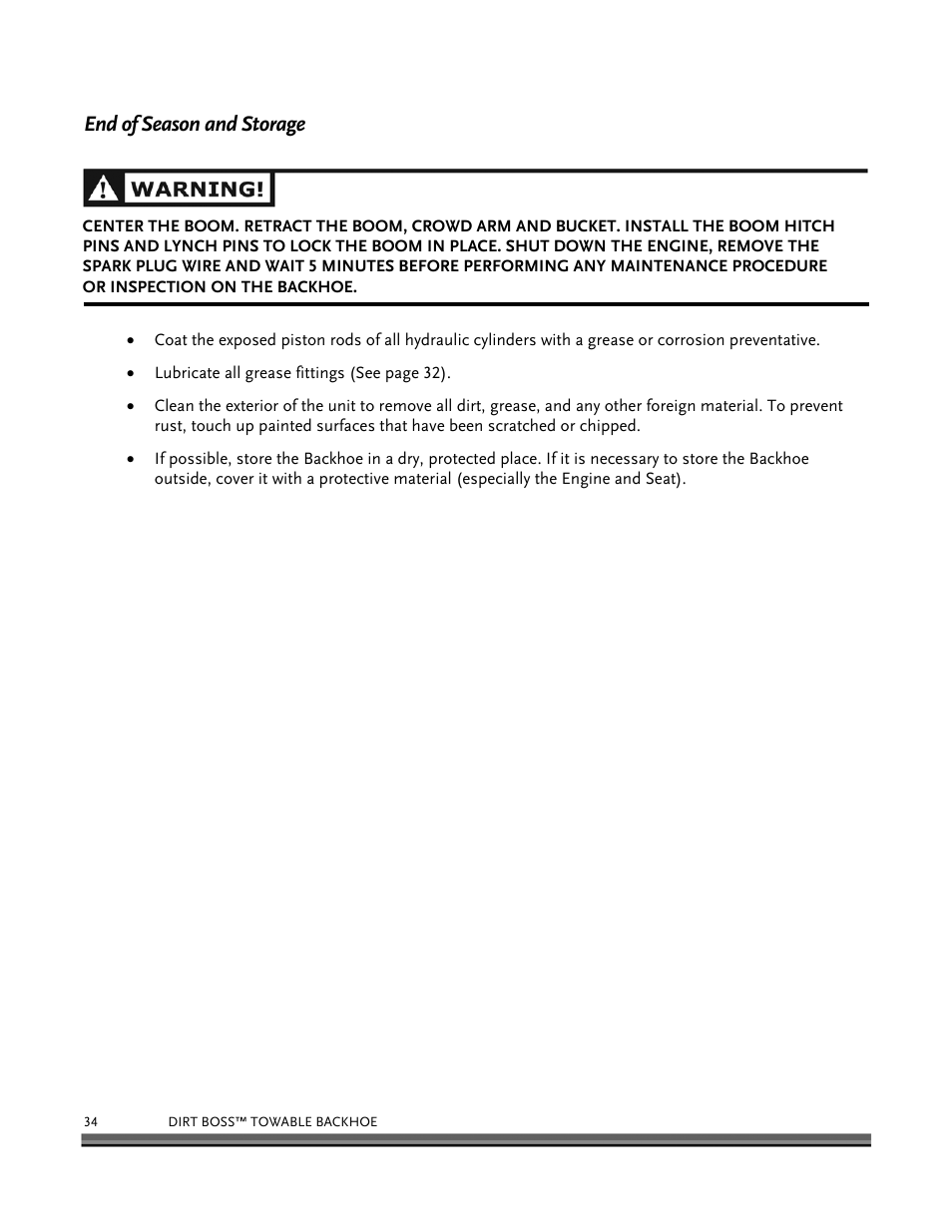 End of season and storage | DR Power Backhoe 2008 User Manual | Page 38 / 68