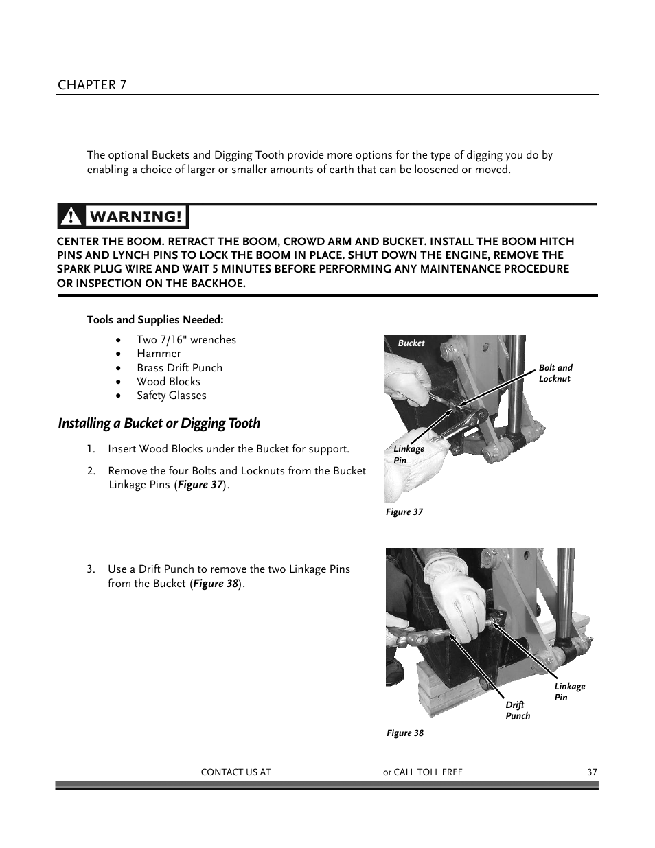 Dr dirt boss towable backhoe accessories, Installing a bucket or digging tooth | DR Power Backhoe 2008 User Manual | Page 41 / 68