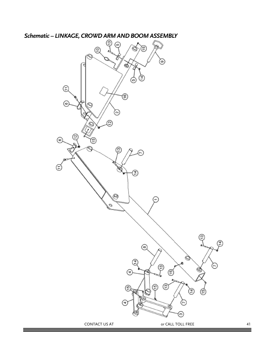 Schematic – linkage, crowd arm and boom assembly | DR Power Backhoe 2008 User Manual | Page 45 / 68