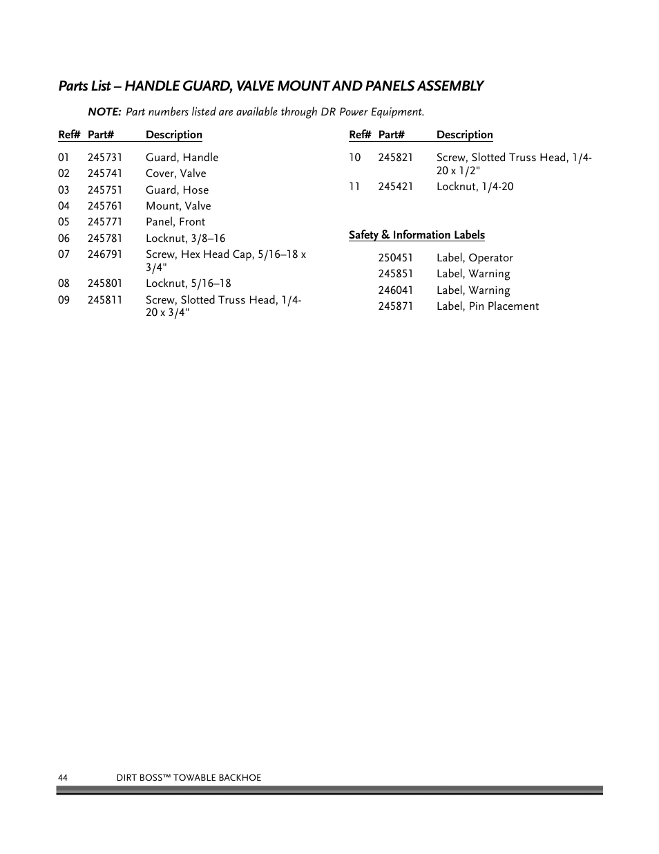 DR Power Backhoe 2008 User Manual | Page 48 / 68