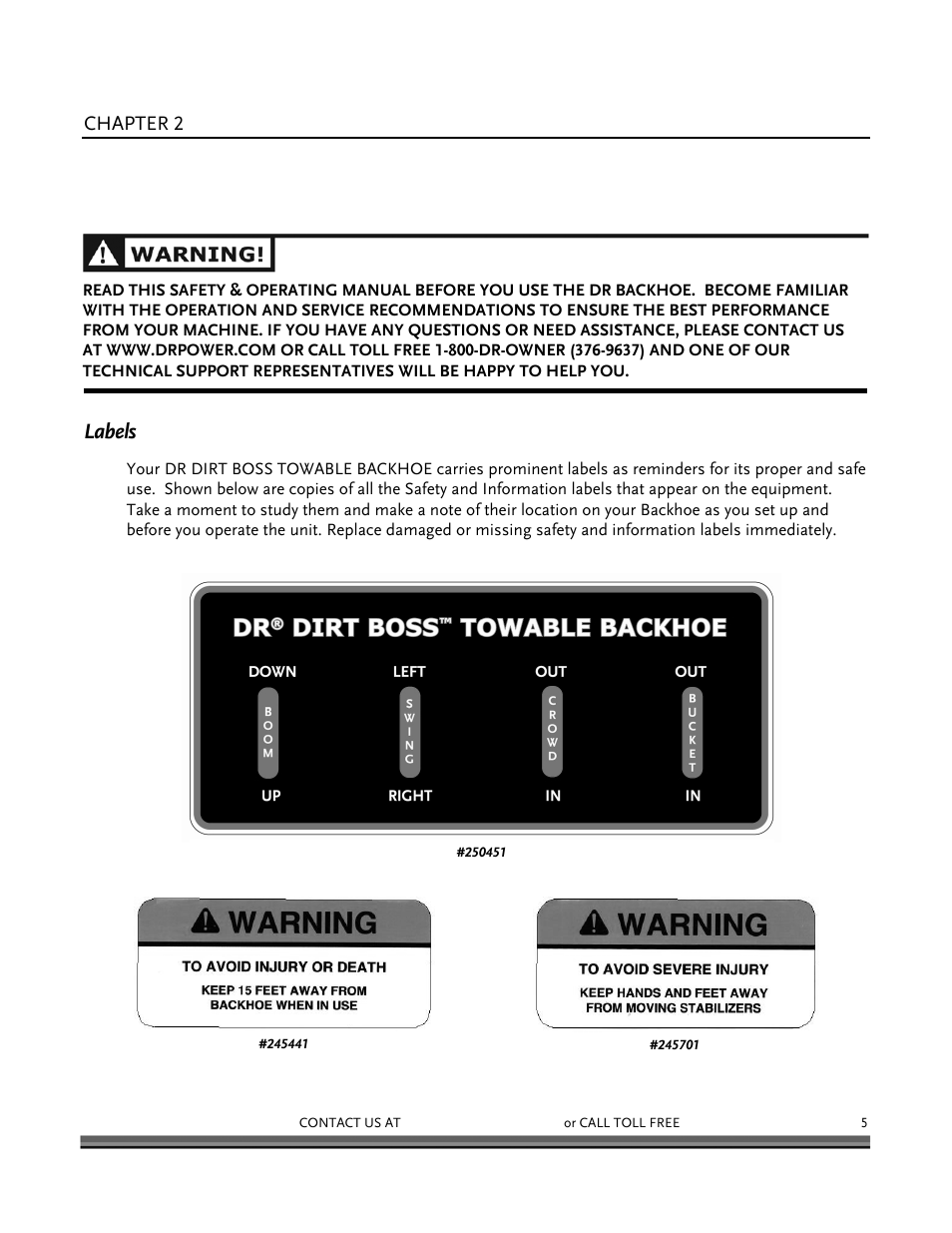 General safety rules, Labels | DR Power Backhoe 2008 User Manual | Page 9 / 68