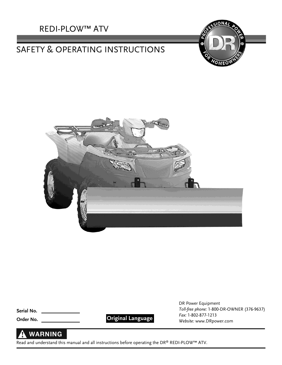 DR Power Redi-Plow ATV (Sept. 2013 - Present) User Manual | 12 pages