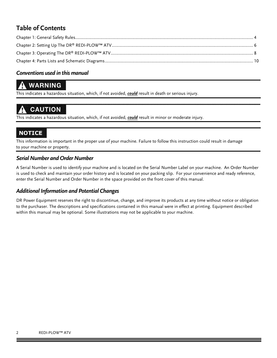 DR Power Redi-Plow ATV (Sept. 2013 - Present) User Manual | Page 2 / 12