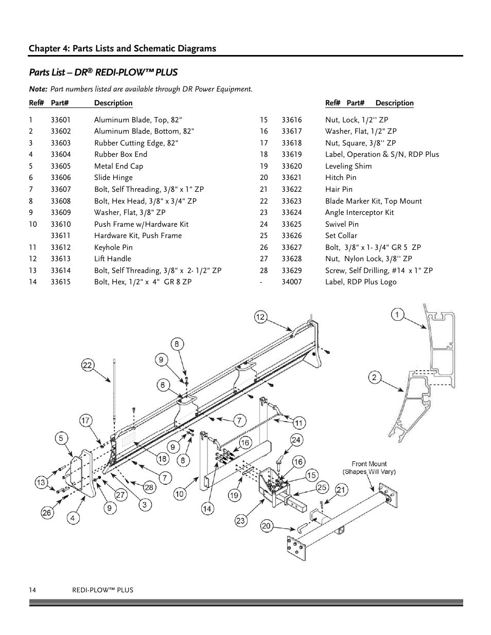 Parts list – dr, Redi-plow™ plus | DR Power Redi-Plow Plus (Sept. 2013 - Present) User Manual | Page 14 / 16