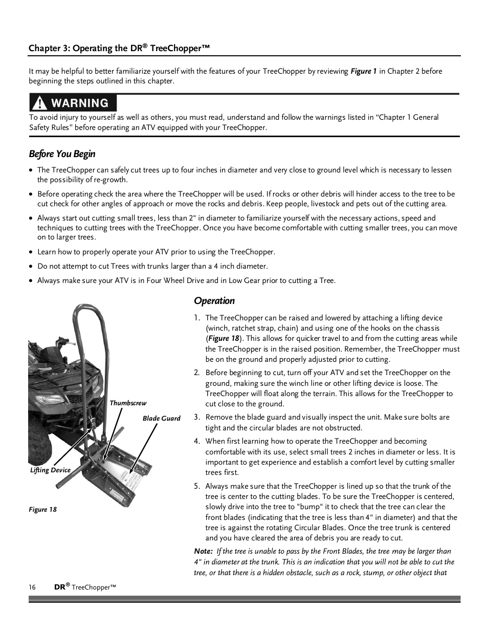 Chapter 3: operating the dr, Treechopper, Before you begin | Operation | DR Power TreeChopper User Manual | Page 16 / 32