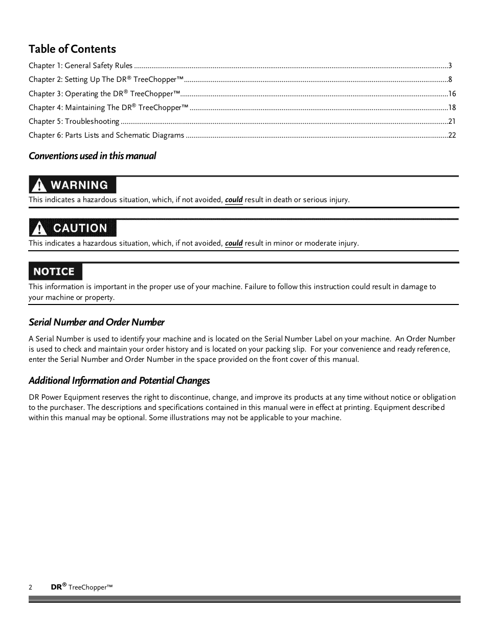 DR Power TreeChopper User Manual | Page 2 / 32