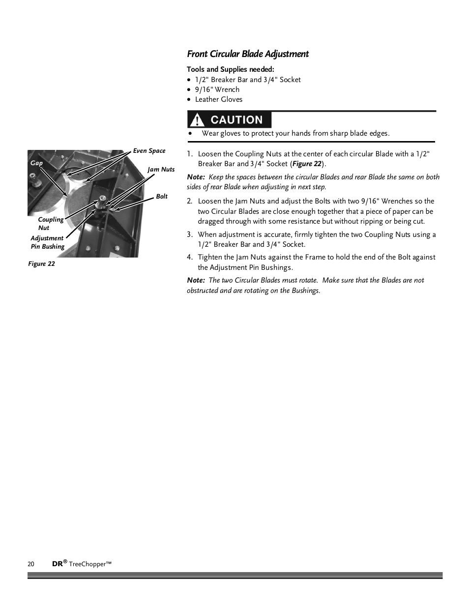 Front circular blade adjustment | DR Power TreeChopper User Manual | Page 20 / 32