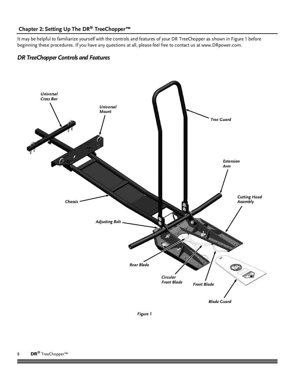 Chapter 2: setting up the dr, Treechopper, Dr treechopper controls and features | DR Power TreeChopper User Manual | Page 8 / 32