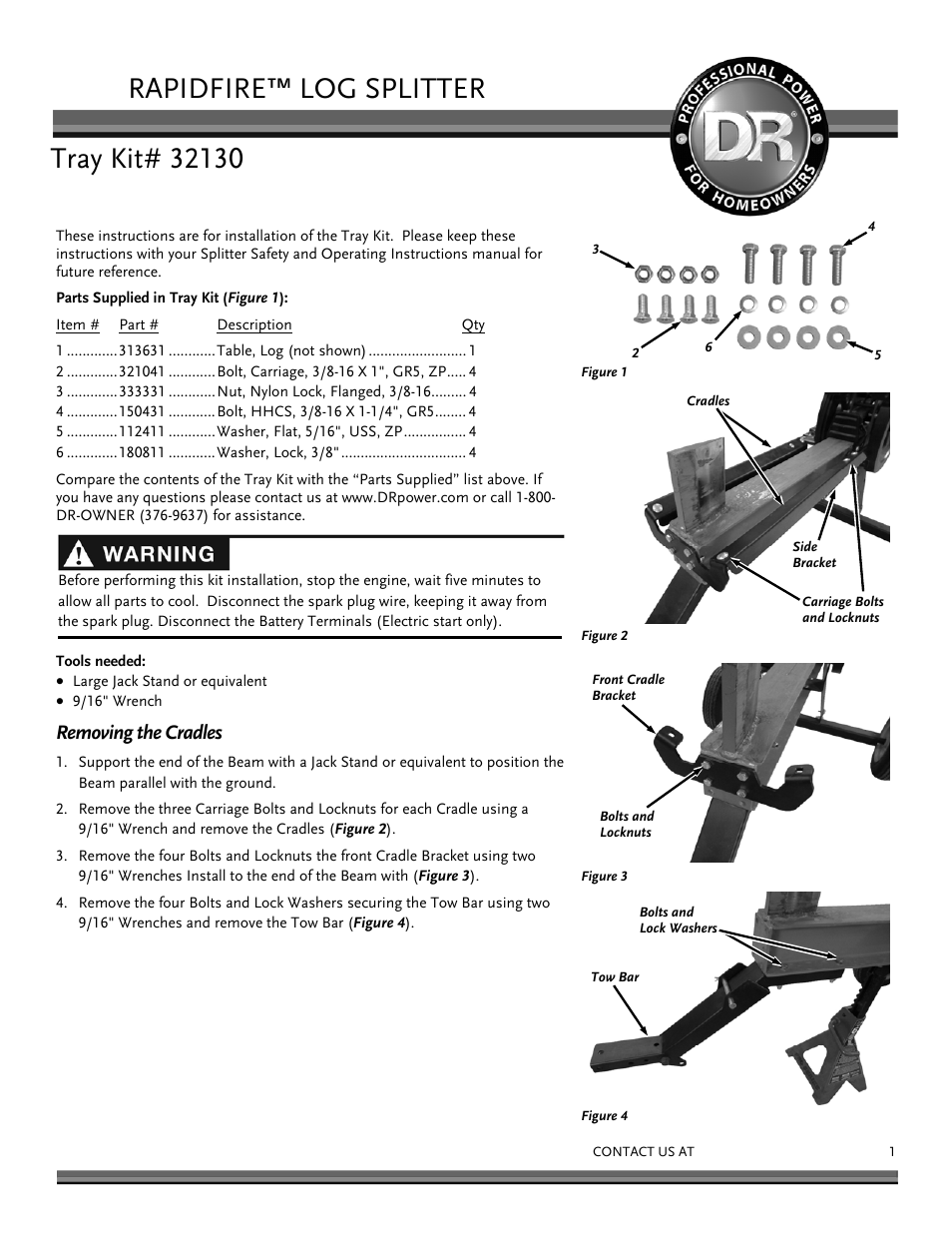 DR Power 32130 Tray Kit User Manual | 2 pages