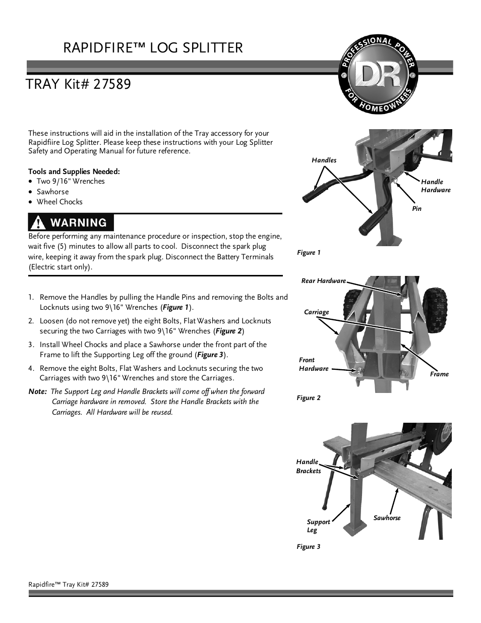 DR Power 27589
 Tray Kit User Manual | 2 pages