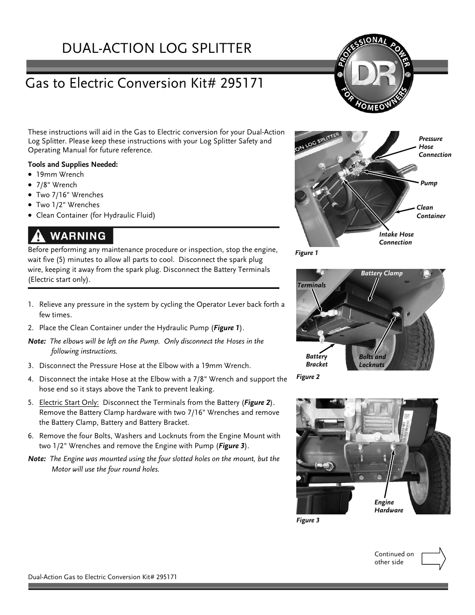 DR Power 295171 Gas to Electric Conversion Kit User Manual | 2 pages