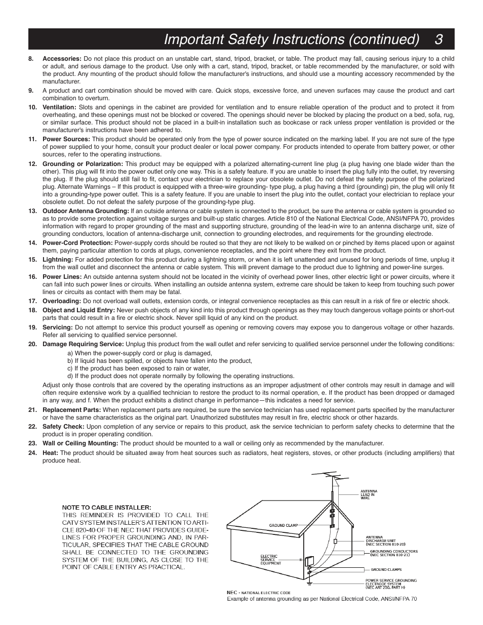 3important safety instructions (continued) | Drake ACT1000 ATSC to QAM Transcoder User Manual | Page 3 / 8