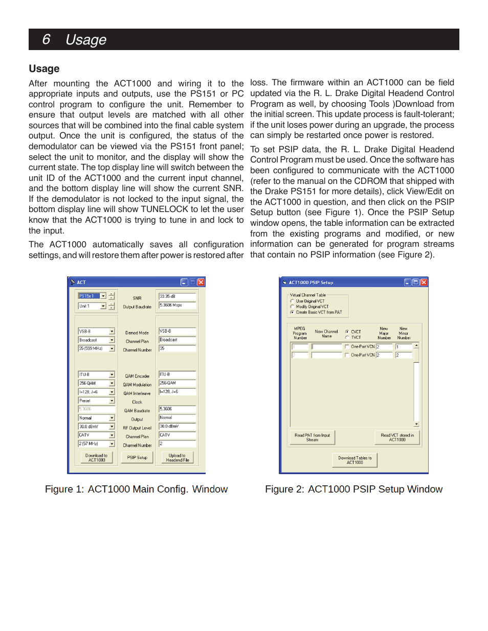 6 usage | Drake ACT1000 ATSC to QAM Transcoder User Manual | Page 6 / 8