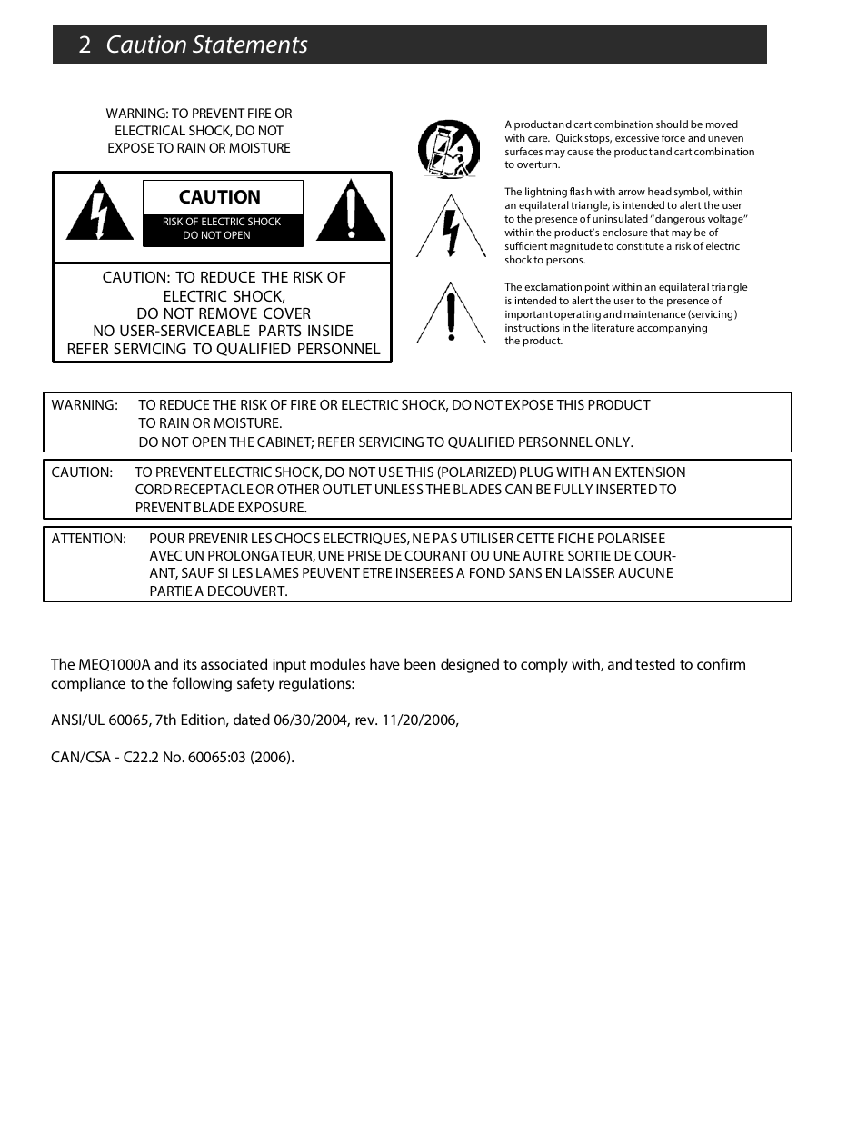 2 caution statements, Caution | Drake MEQ1000A ASII ASI Input Module User Manual | Page 2 / 20