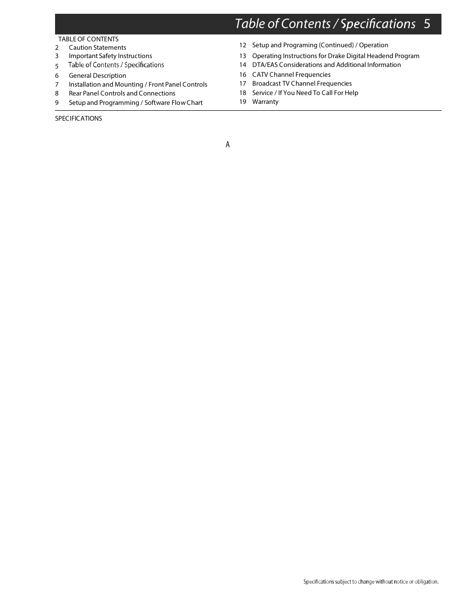 Table of contents / 5 | Drake MEQ1000A ASII ASI Input Module User Manual | Page 5 / 20