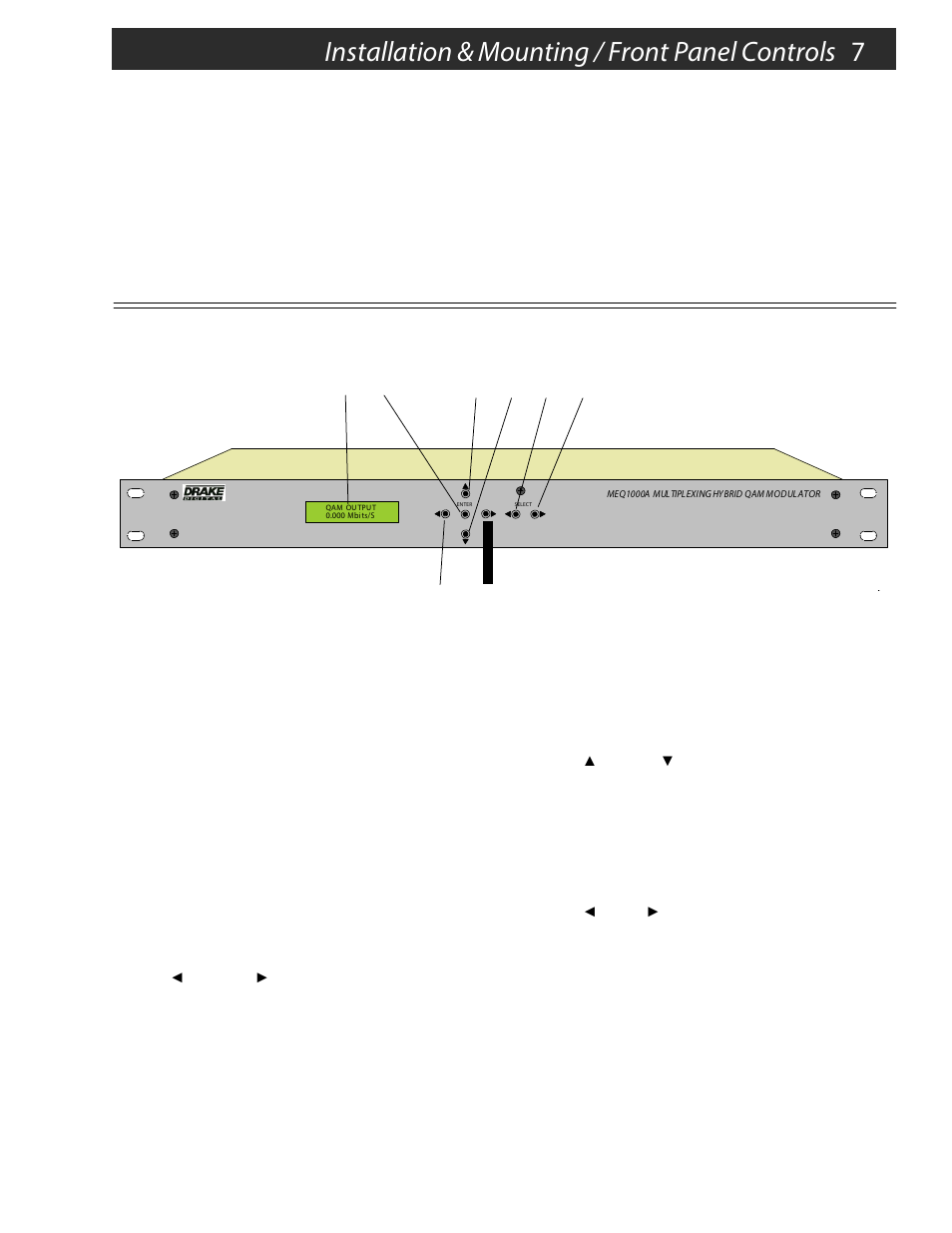 Installation & mounting / front panel controls 7 | Drake MEQ1000A ASII ASI Input Module User Manual | Page 7 / 20