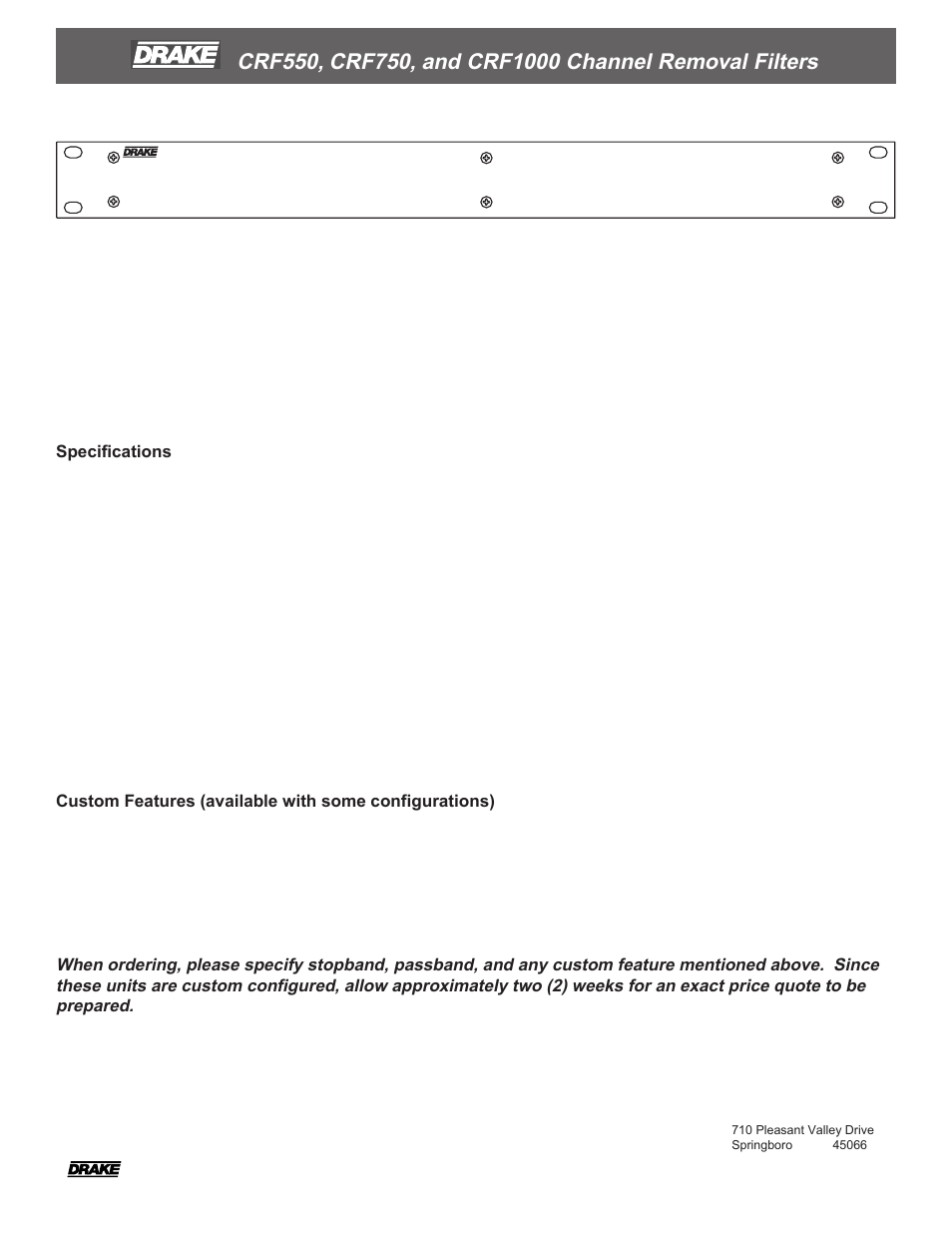 Drake CRF550 Channel Removal Filter User Manual | 1 page