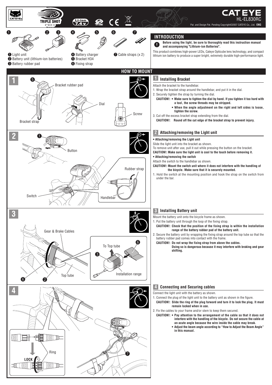 CatEye HL-EL830RC User Manual | 2 pages