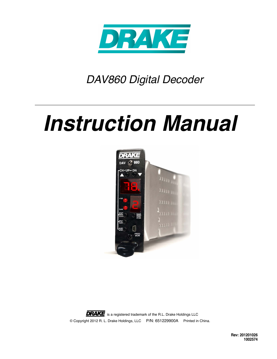 Drake DAV860 Digital Demodulator/Decoder NTSC Output User Manual | 12 pages