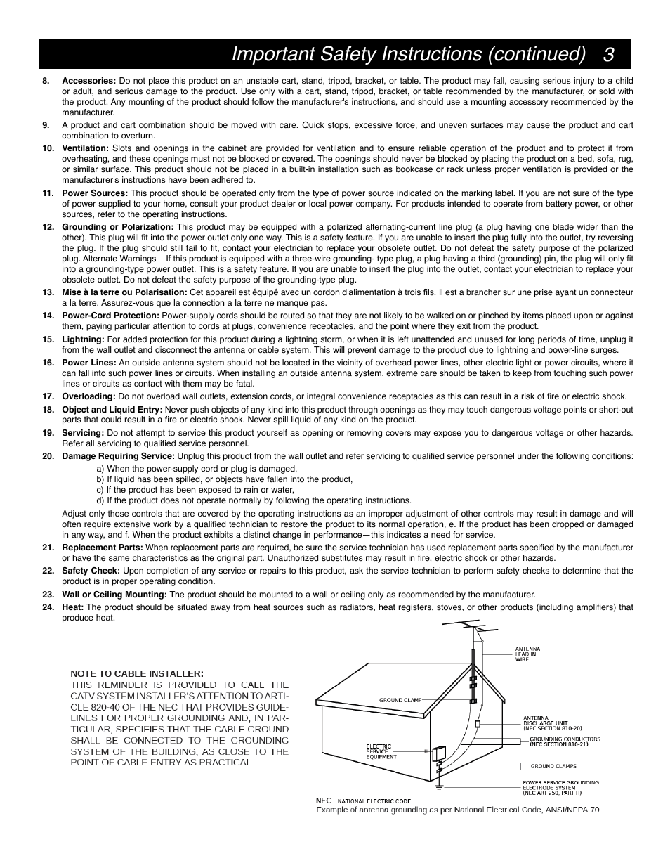 3important safety instructions (continued) | Drake DAV860 Digital Demodulator/Decoder NTSC Output User Manual | Page 3 / 12