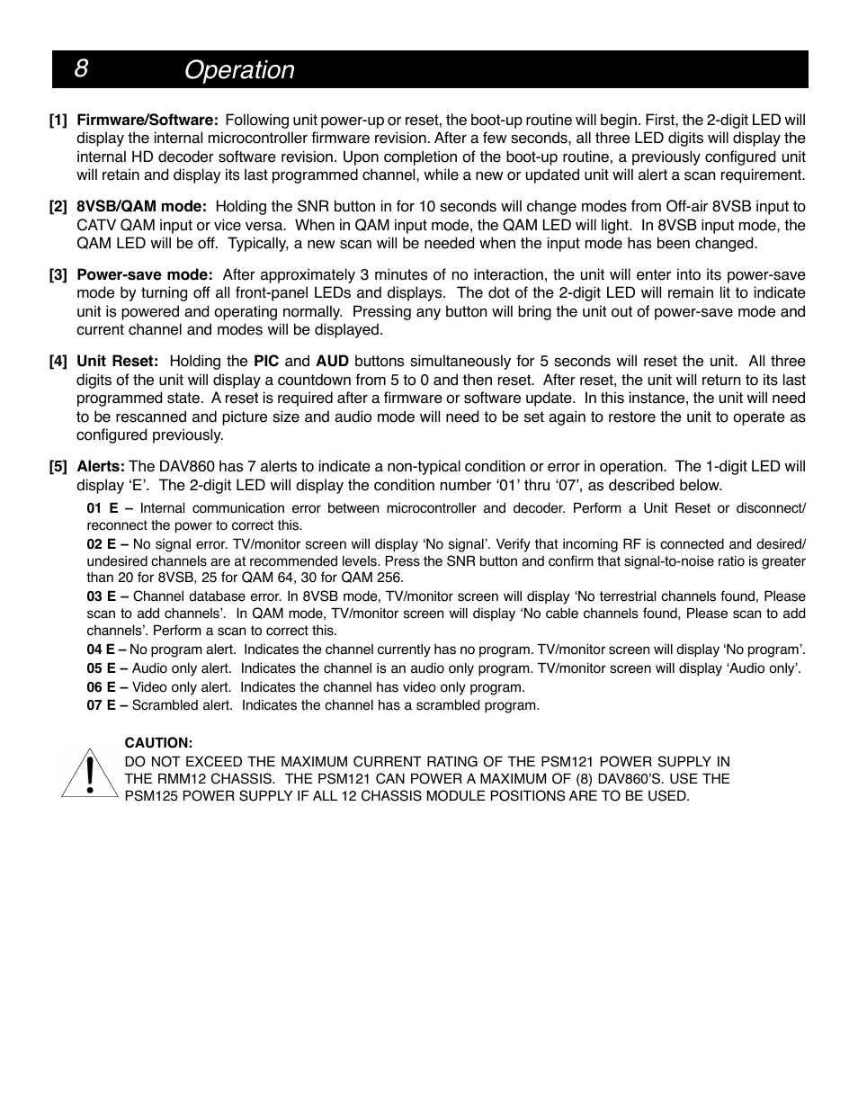 Operation | Drake DAV860 Digital Demodulator/Decoder NTSC Output User Manual | Page 8 / 12