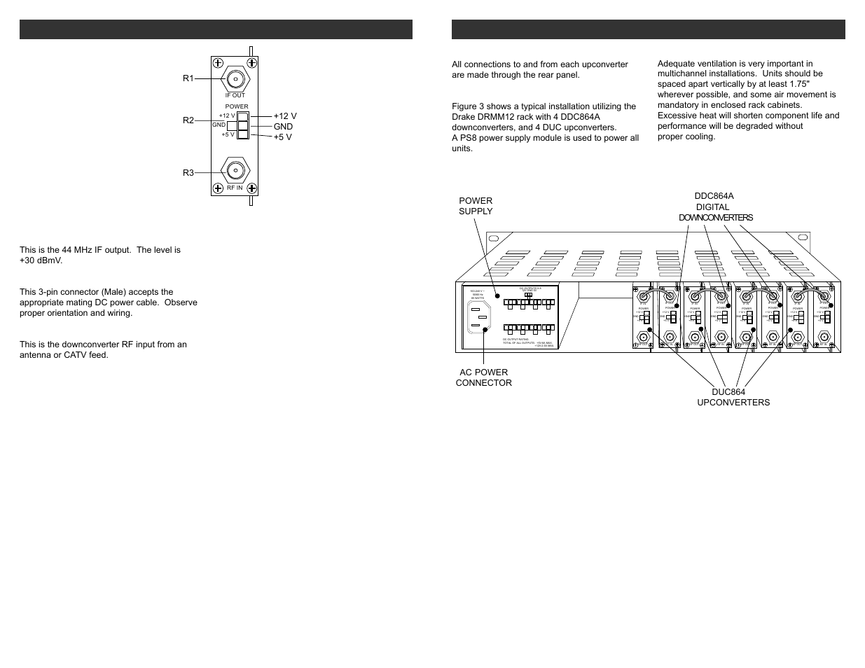 Rear panel connections 3, Installation | Drake DDC864A Digital Down Converter User Manual | Page 2 / 4