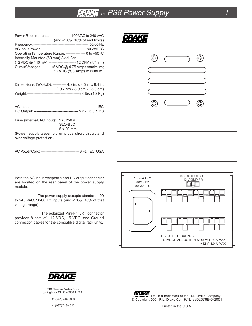 Drake PS8(MIPS) Power Supply User Manual | 2 pages