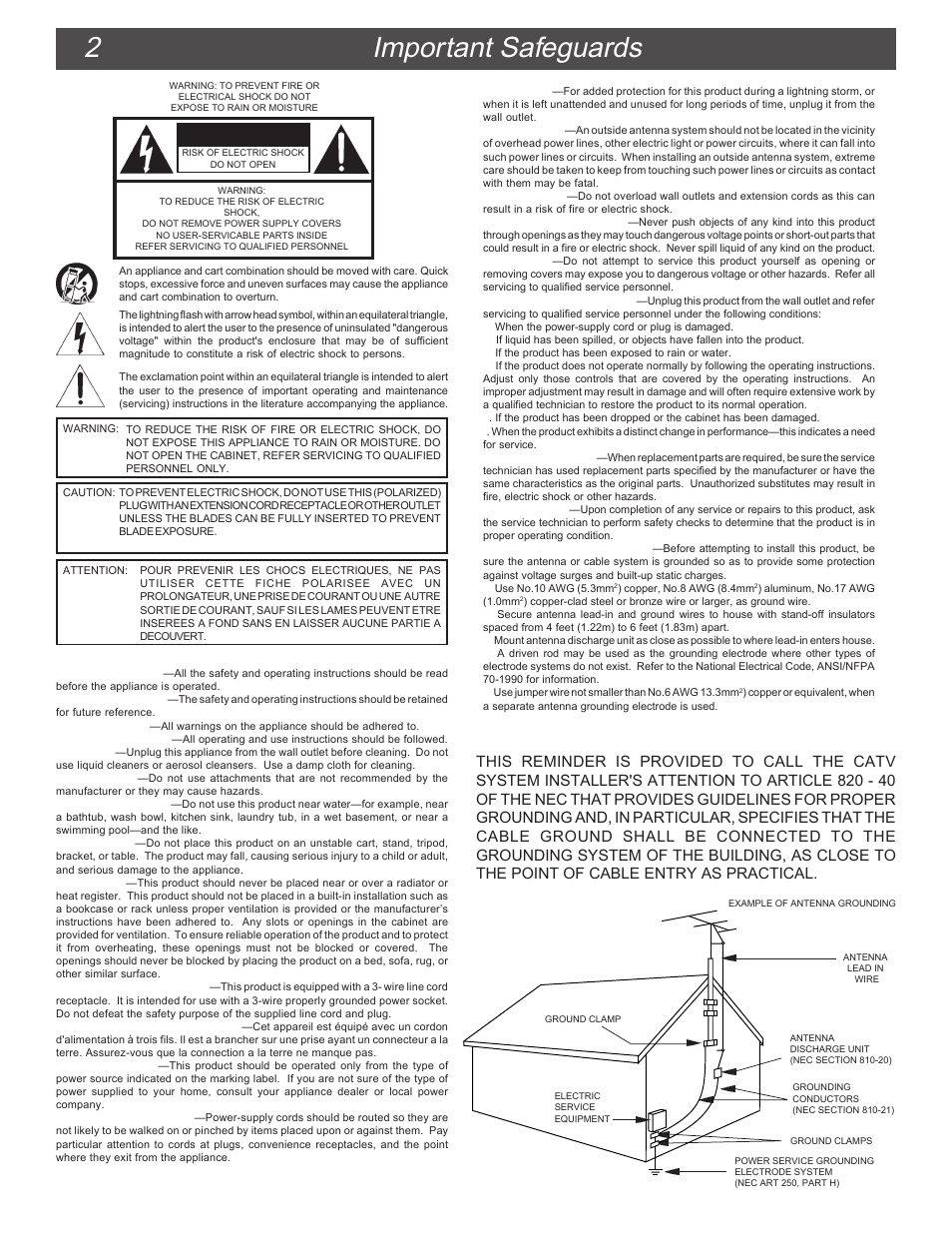 2important safeguards | Drake PS8(MIPS) Power Supply User Manual | Page 2 / 2