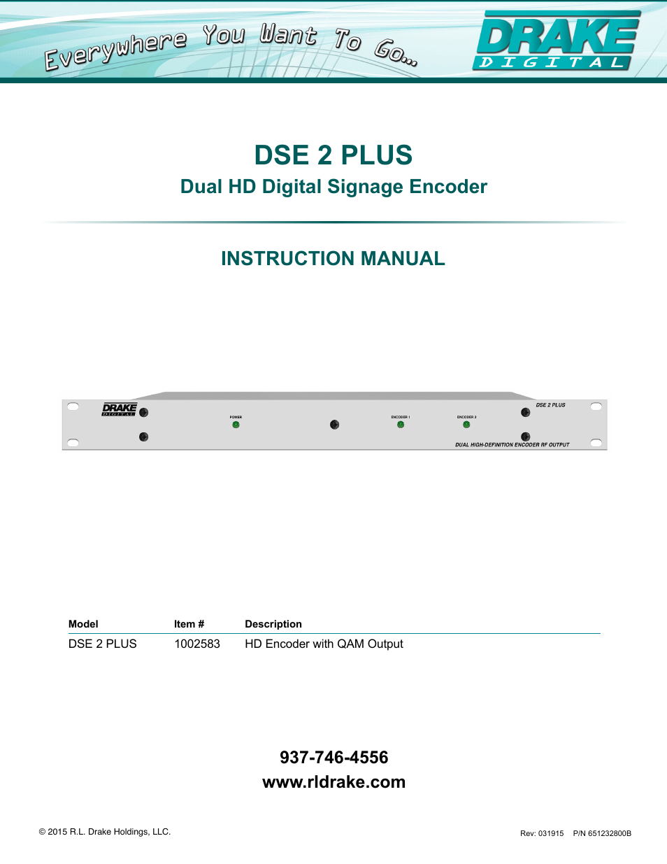 Drake DSE2 Plus HD Encoder w/QAM Output User Manual | 20 pages