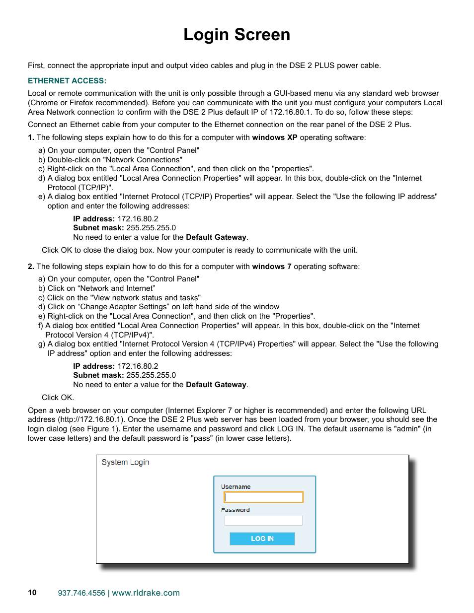 Login screen | Drake DSE2 Plus HD Encoder w/QAM Output User Manual | Page 10 / 20
