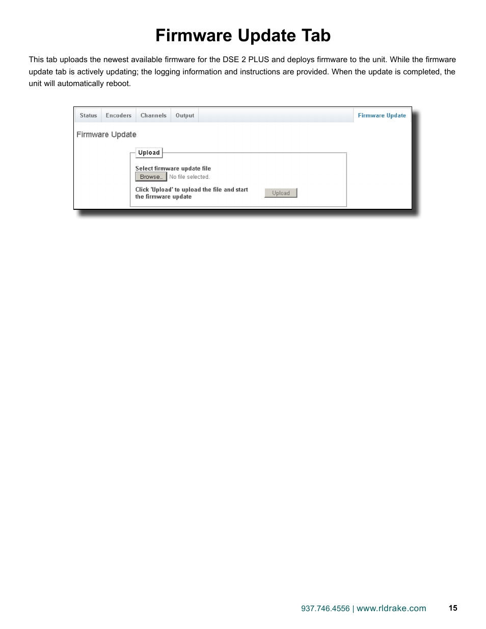 Firmware update tab | Drake DSE2 Plus HD Encoder w/QAM Output User Manual | Page 15 / 20