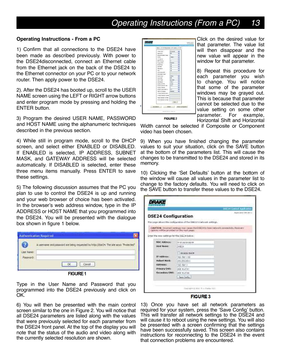 Operating instructions (from a pc) | Drake DSE24 HD Video Encoder w/QAM output & CC User Manual | Page 13 / 20