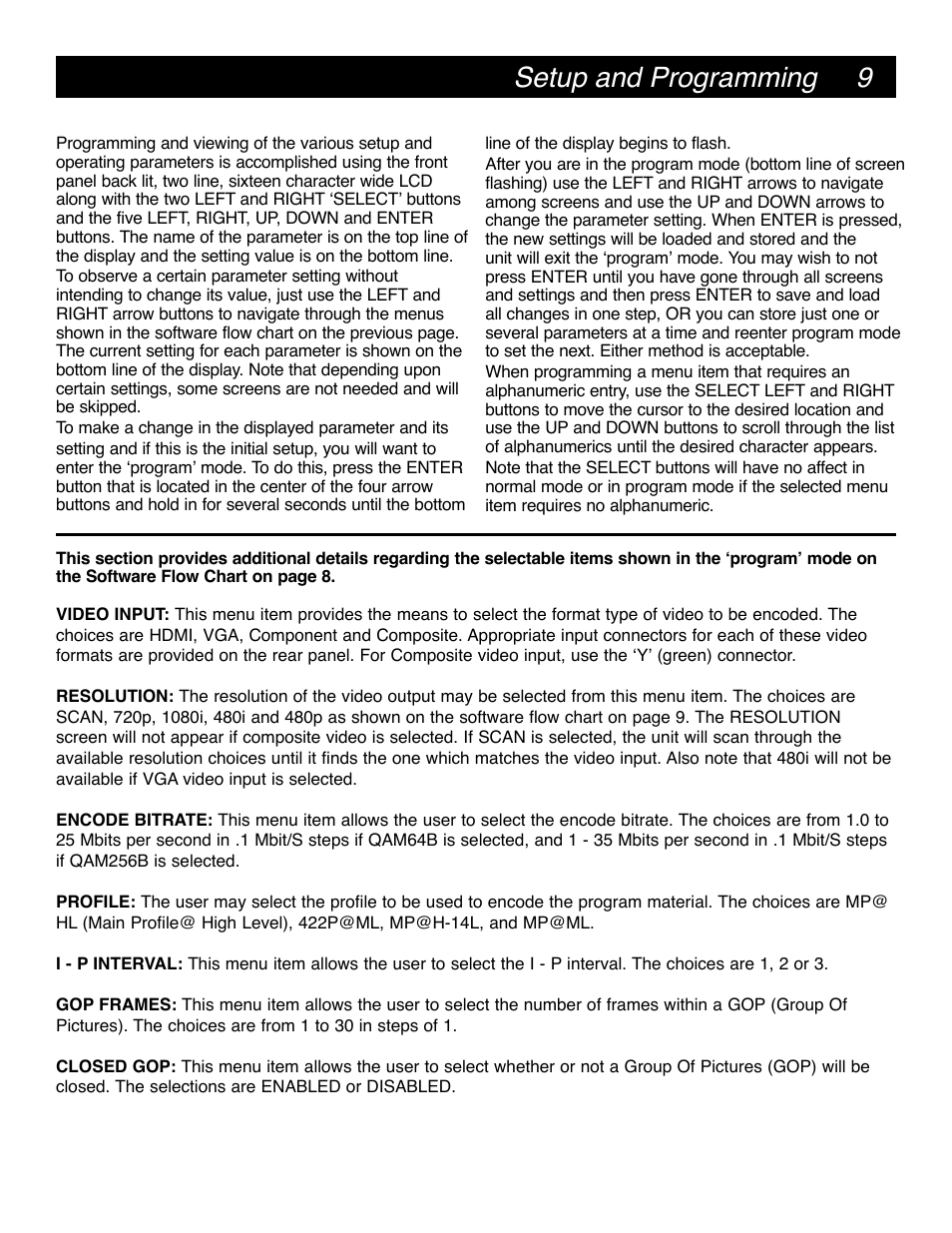 9setup and programming | Drake DSE24 HD Video Encoder w/QAM output & CC User Manual | Page 9 / 20