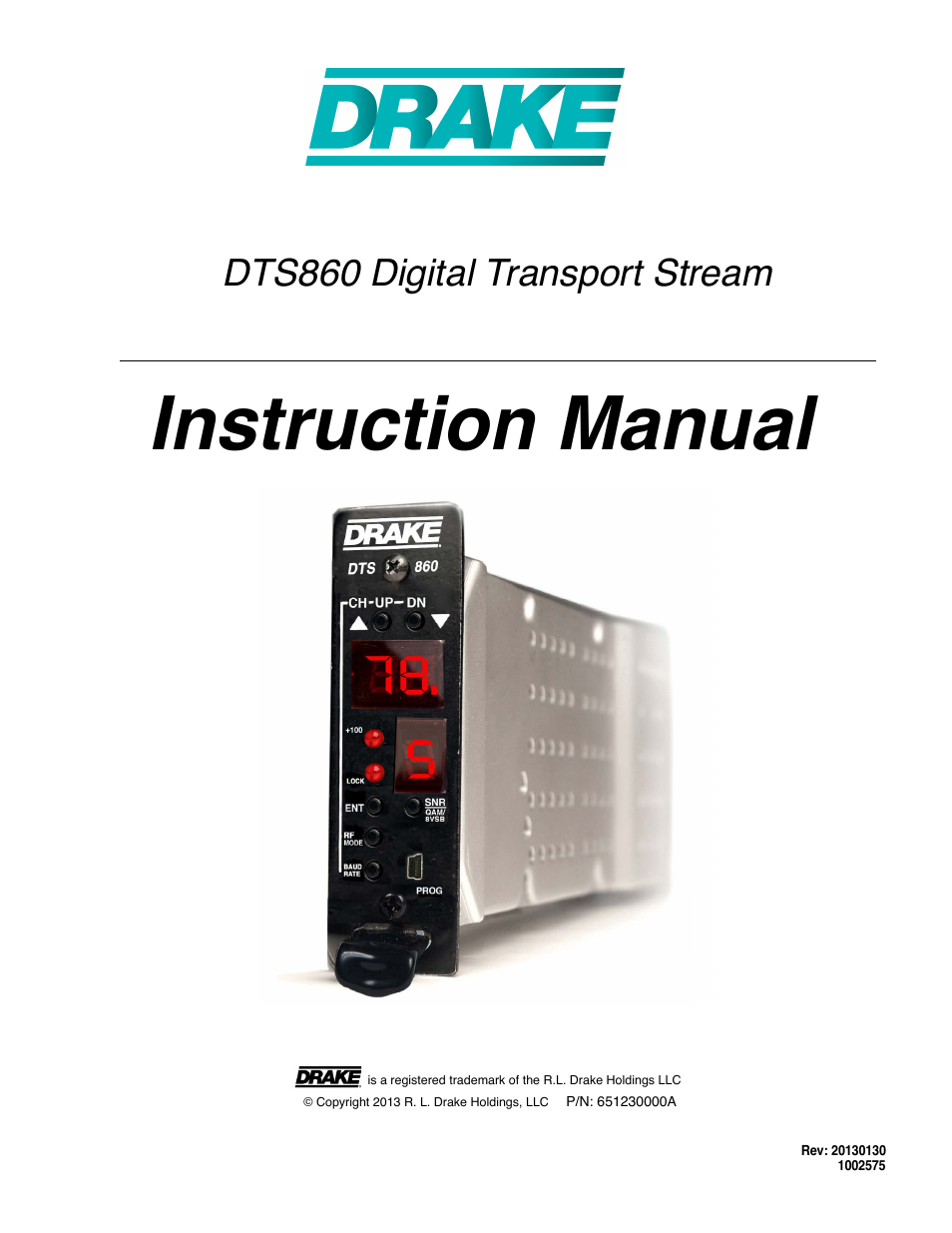 Drake DTS860 Digital Demodulator ASI Output Only User Manual | 12 pages