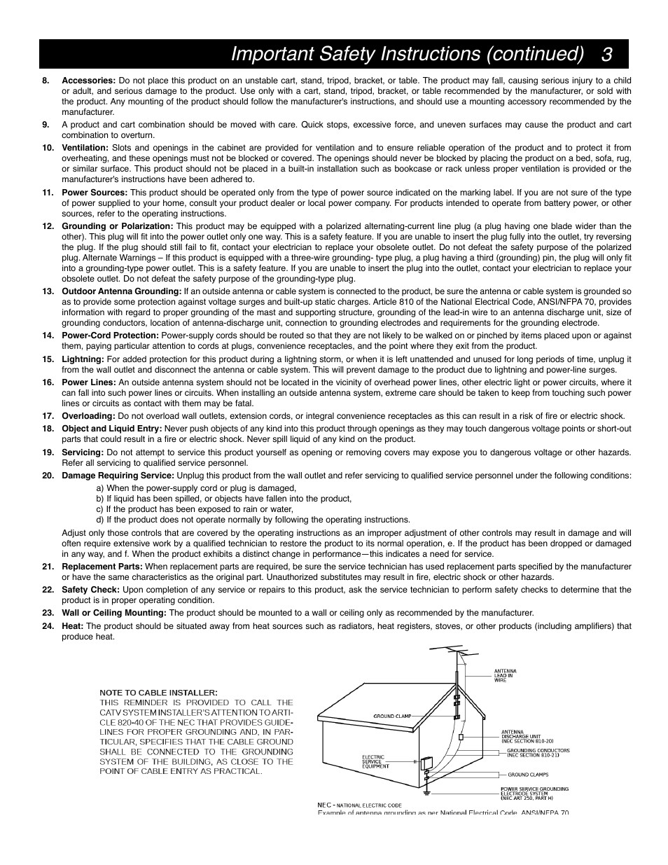 3important safety instructions (continued) | Drake DTS860 Digital Demodulator ASI Output Only User Manual | Page 3 / 12