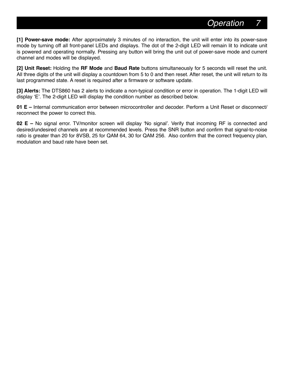 Operation | Drake DTS860 Digital Demodulator ASI Output Only User Manual | Page 7 / 12