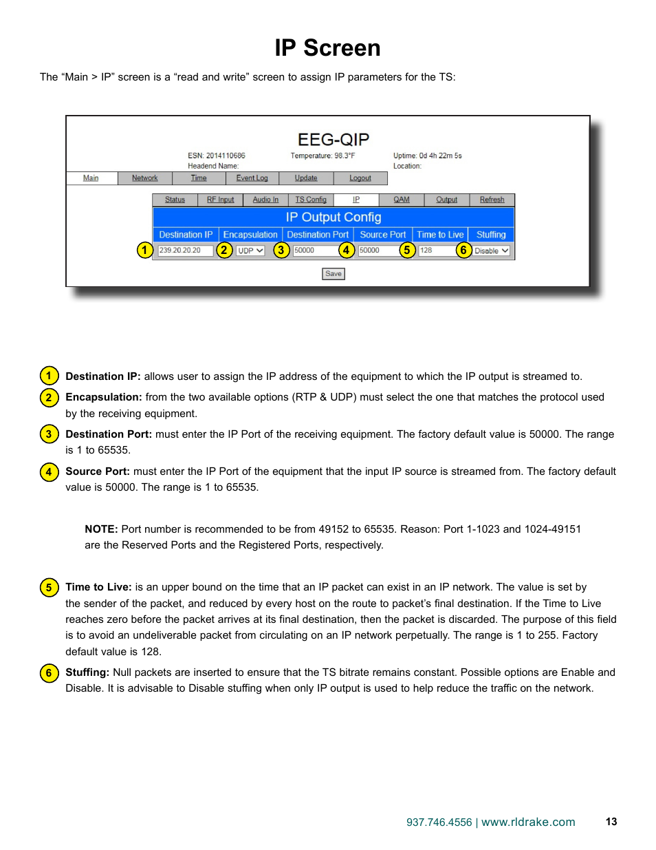 Ip screen | Drake EEG-QIP Enterprise Edge Guide with QAM and IP Input / CHIC Software User Manual | Page 13 / 32