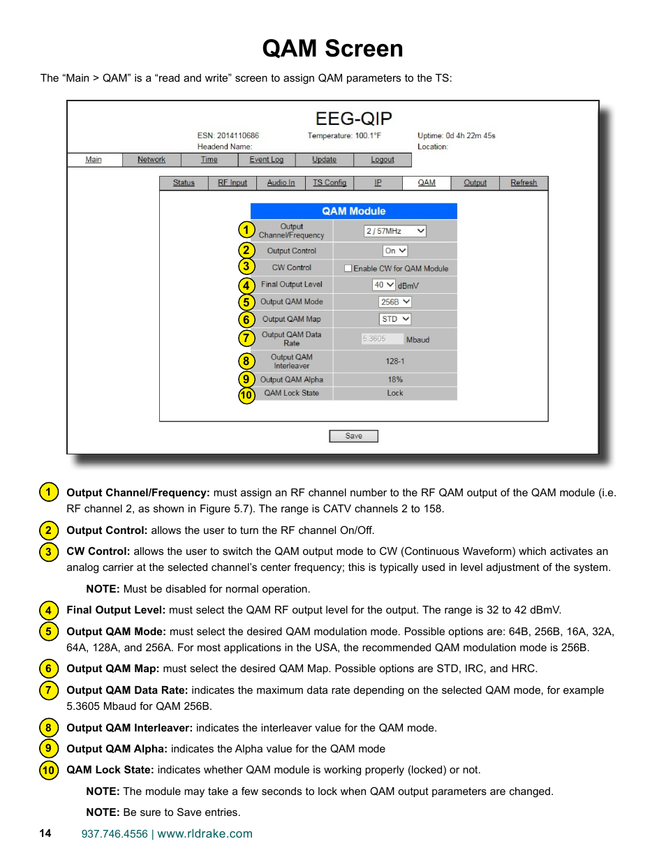 Qam screen | Drake EEG-QIP Enterprise Edge Guide with QAM and IP Input / CHIC Software User Manual | Page 14 / 32
