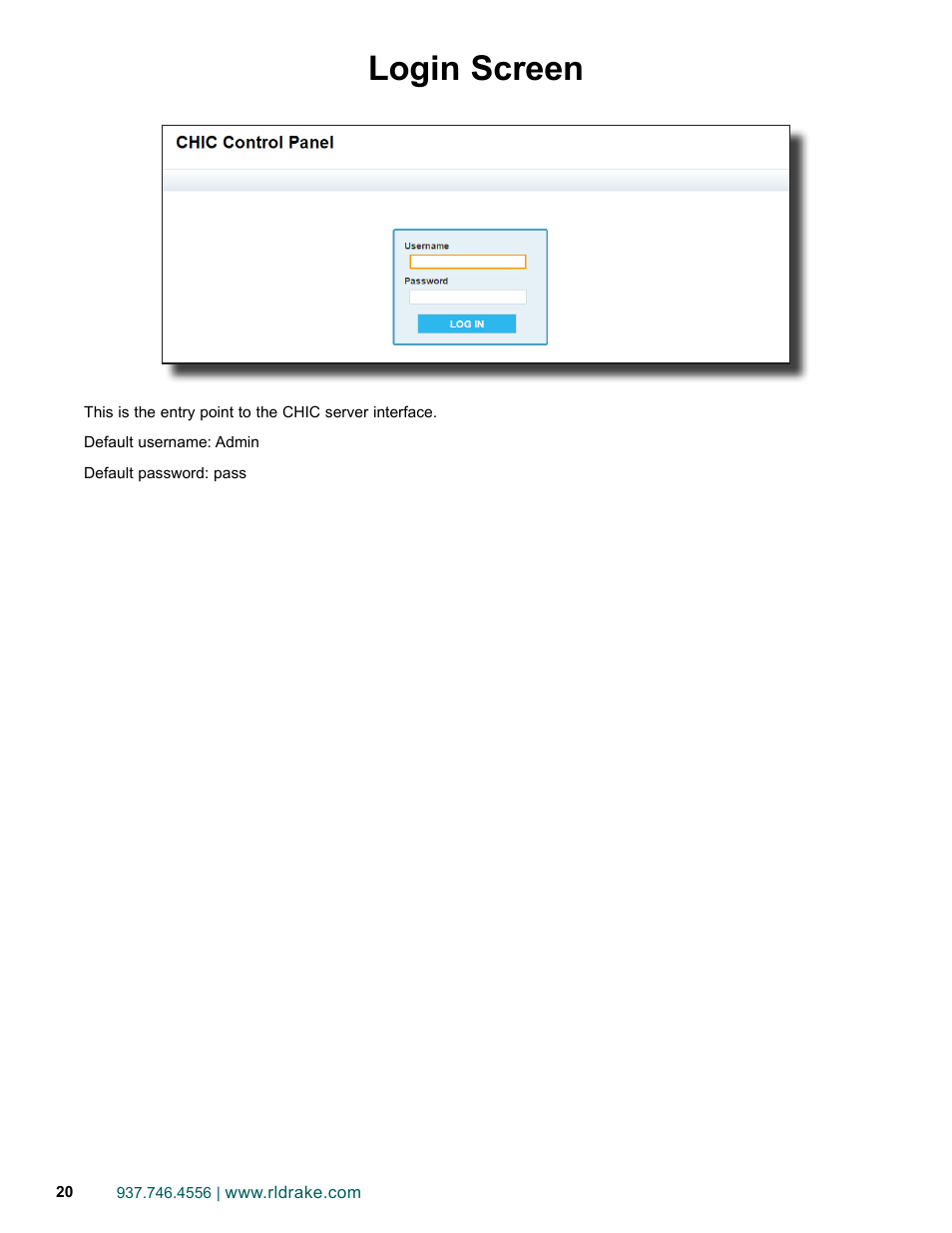 Login screen | Drake EEG-QIP Enterprise Edge Guide with QAM and IP Input / CHIC Software User Manual | Page 20 / 32