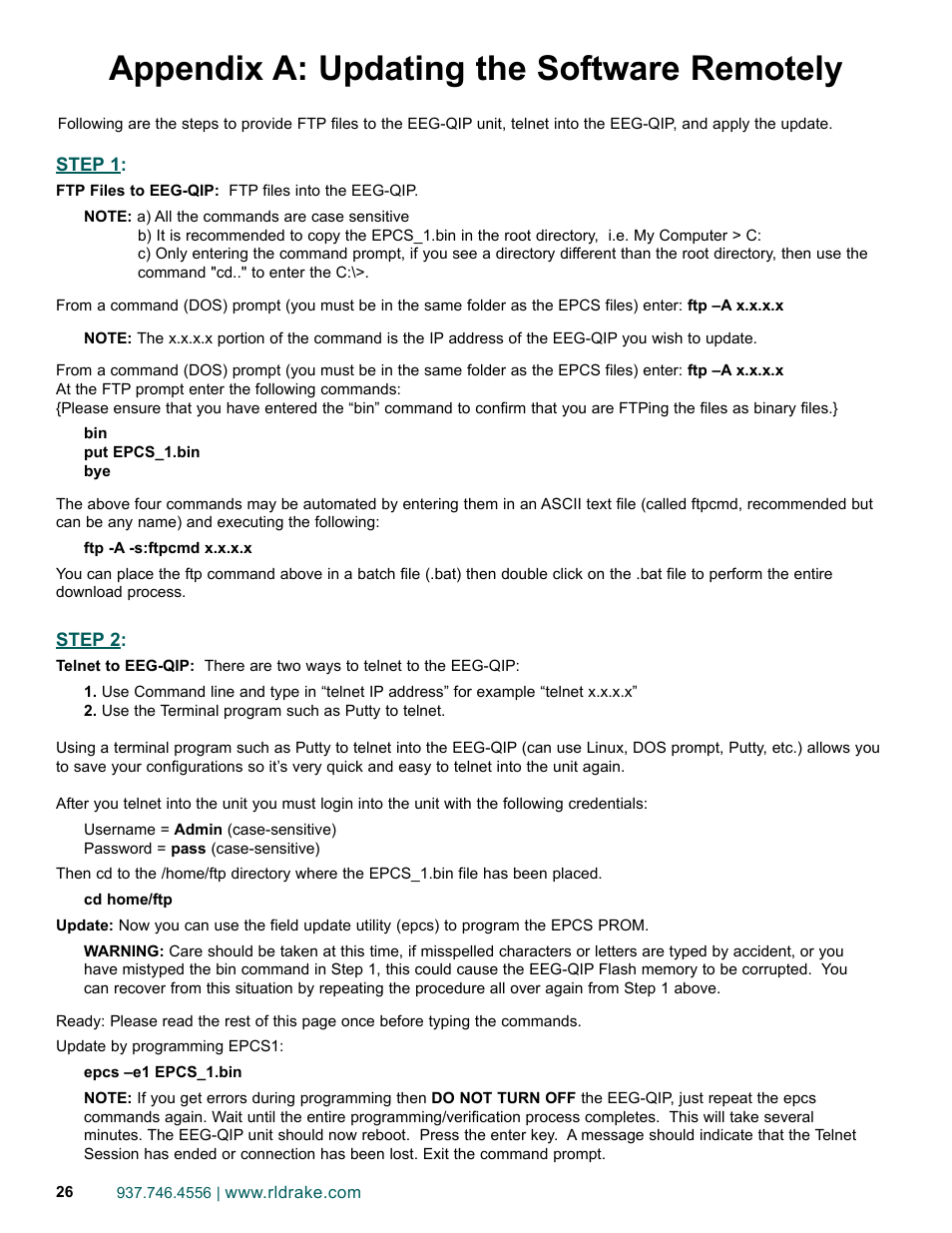 Appendix a: updating the software remotely | Drake EEG-QIP Enterprise Edge Guide with QAM and IP Input / CHIC Software User Manual | Page 26 / 32