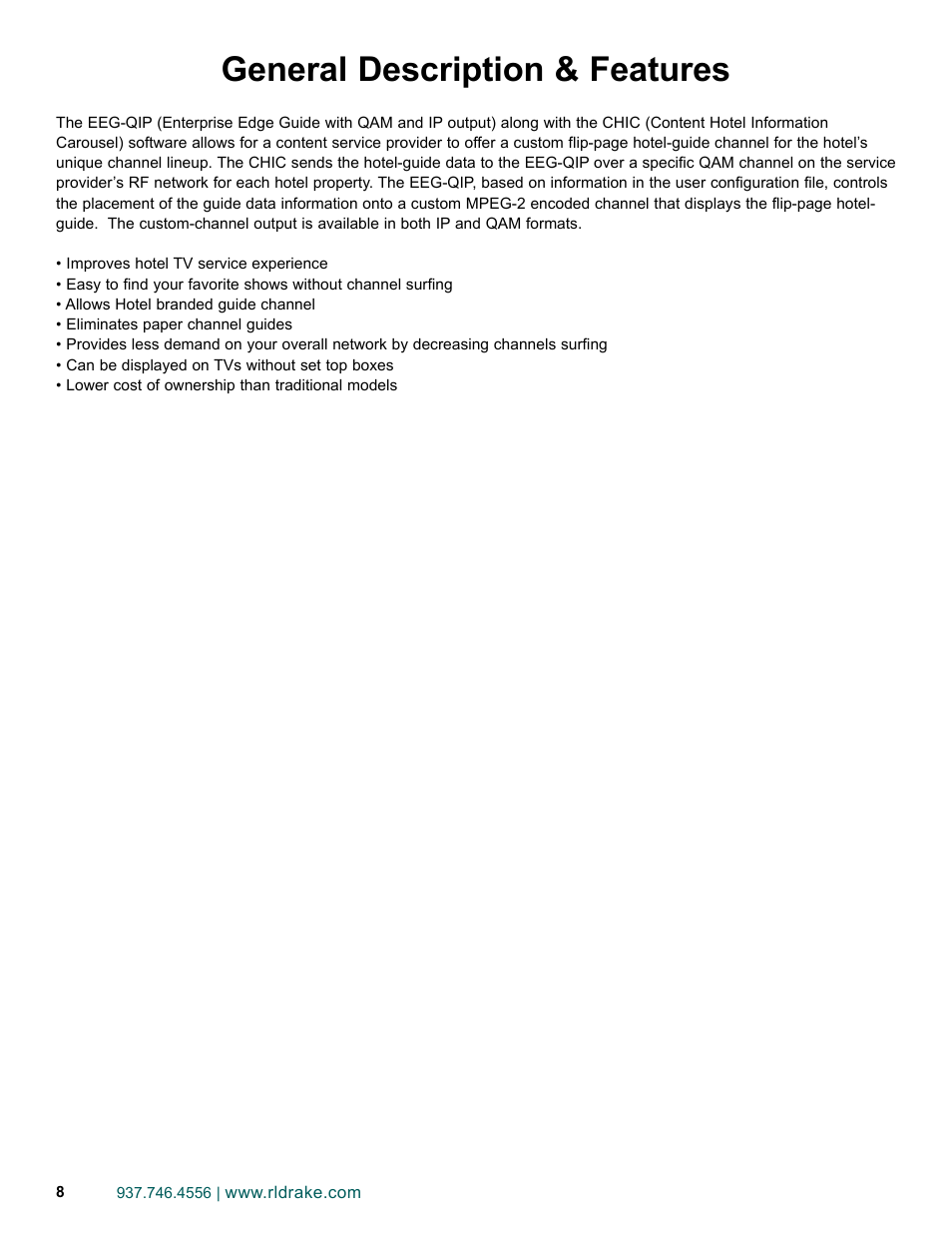 General description & features | Drake EEG-QIP Enterprise Edge Guide with QAM and IP Input / CHIC Software User Manual | Page 8 / 32