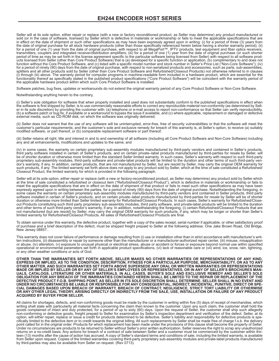 Eh244 encoder host series limited warranty | Drake EH244 SERIES User Manual | Page 18 / 20