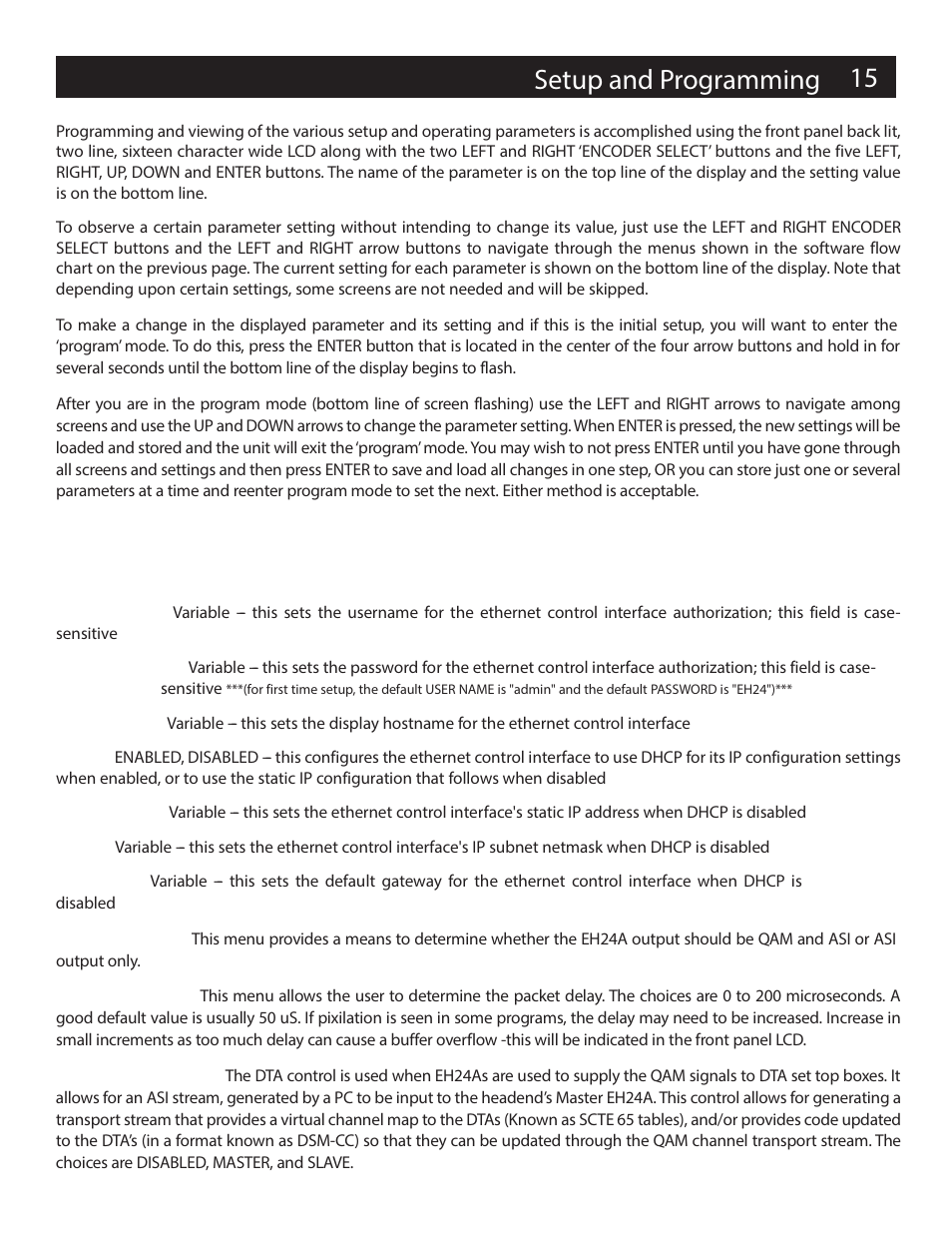 15 setup and programming | Drake EH24A/EH24A ASI User Manual | Page 15 / 26