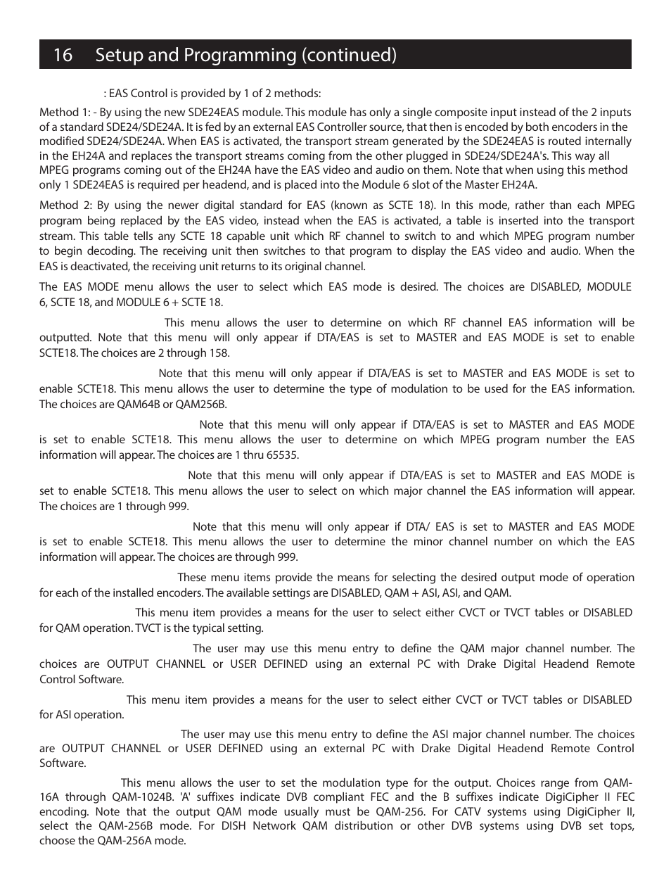 16 setup and programming (continued) | Drake EH24A/EH24A ASI User Manual | Page 16 / 26