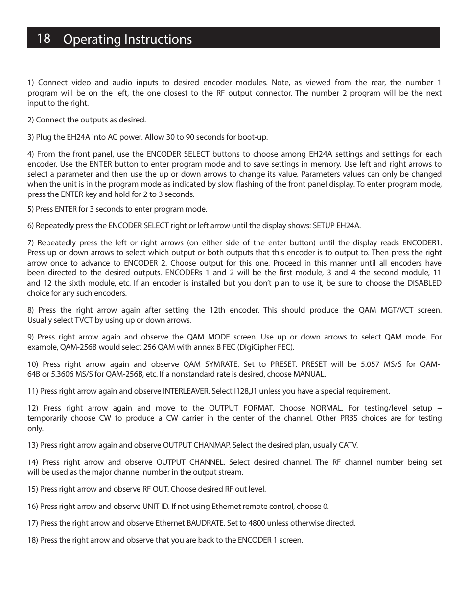18 operating instructions | Drake EH24A/EH24A ASI User Manual | Page 18 / 26