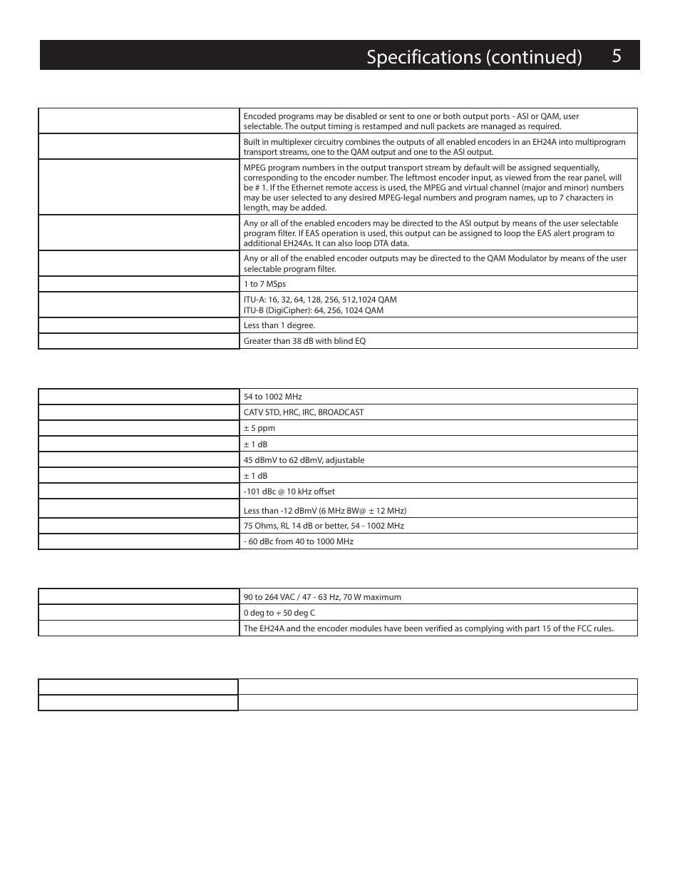 5specifications (continued), Eh24a chassis, Up converter rf out | General, Mechanical | Drake EH24A/EH24A ASI User Manual | Page 5 / 26